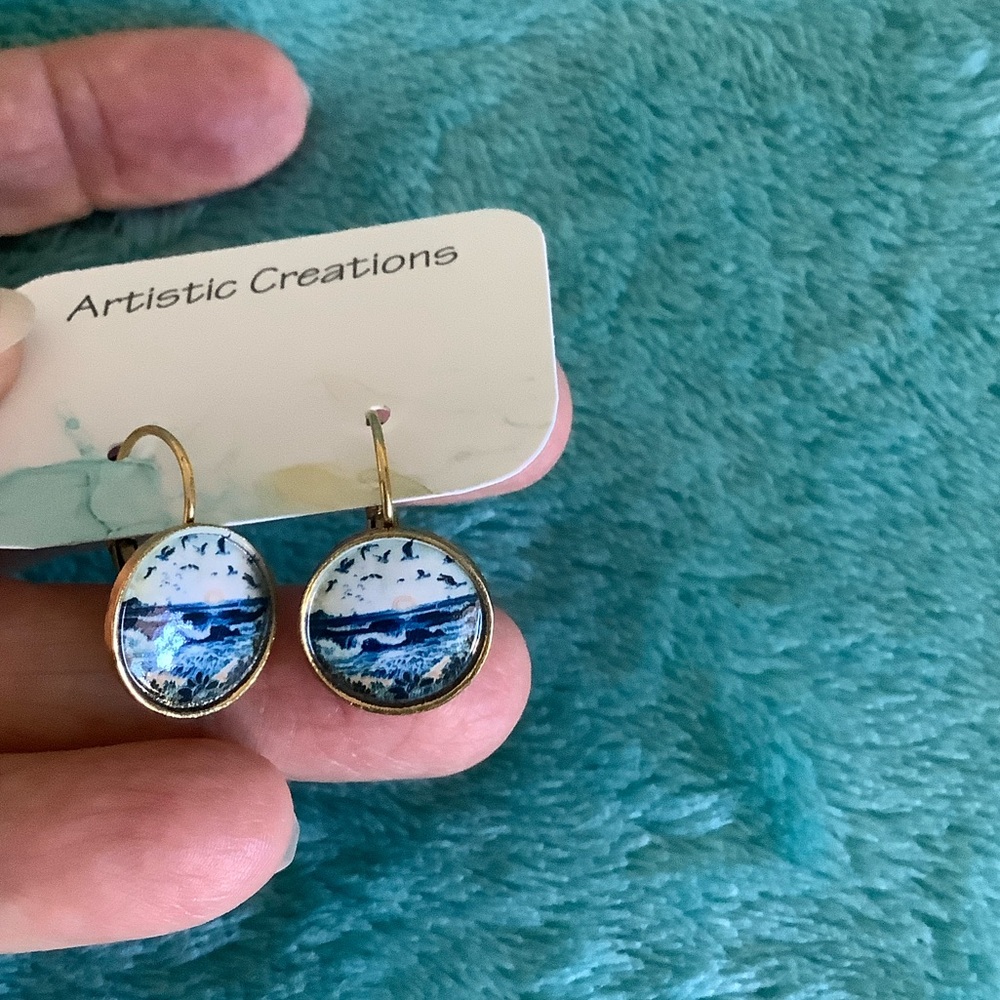 Artistic Creations NWT Summertime Beach Vibes Blue and Gold Fashion Earrings - Picture 6 of 11